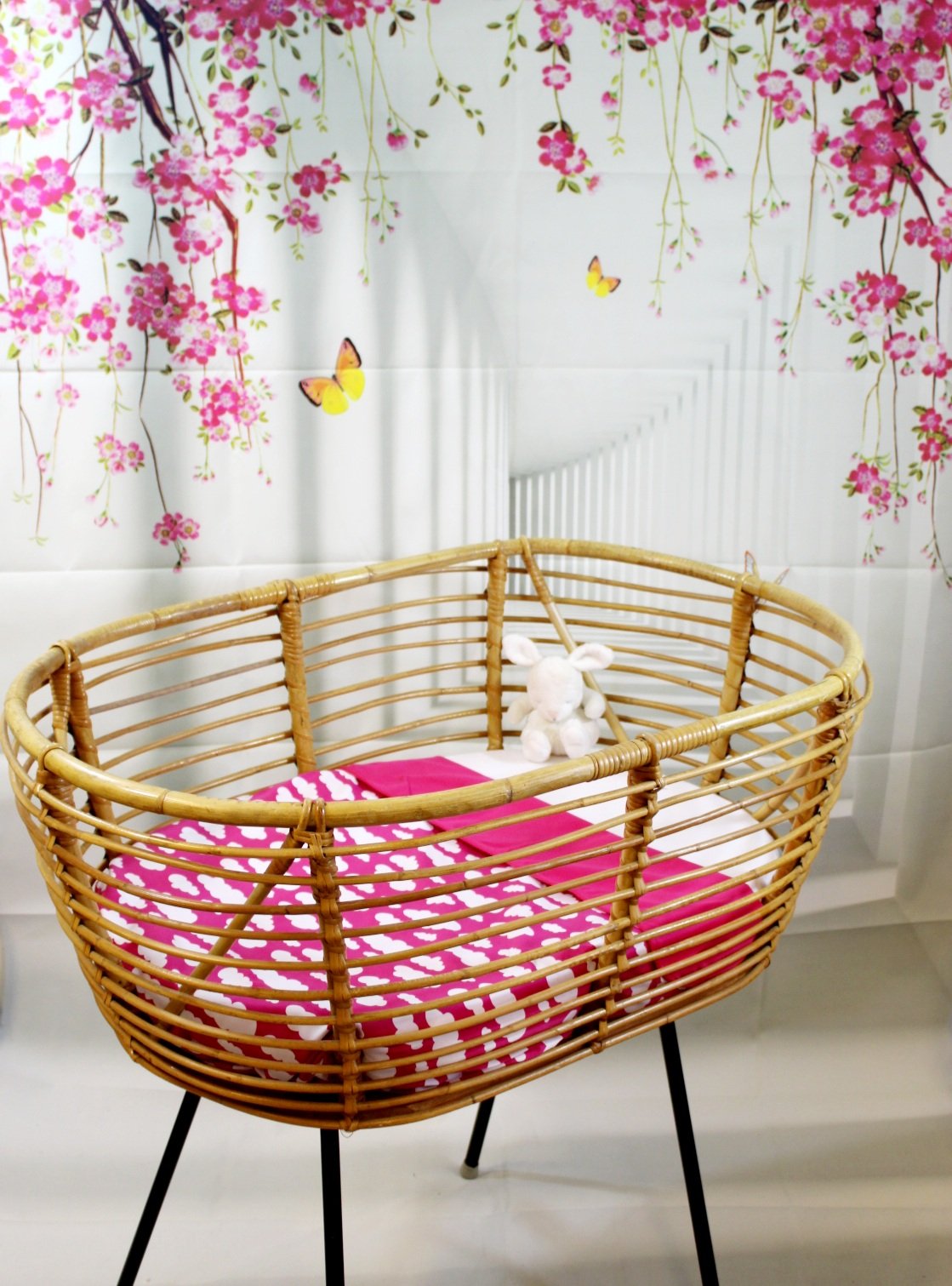 Baby Blanket - Dark Pink with White Clouds