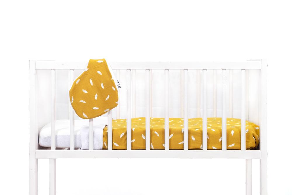 Baby Blanket - Ocher with White Feathers