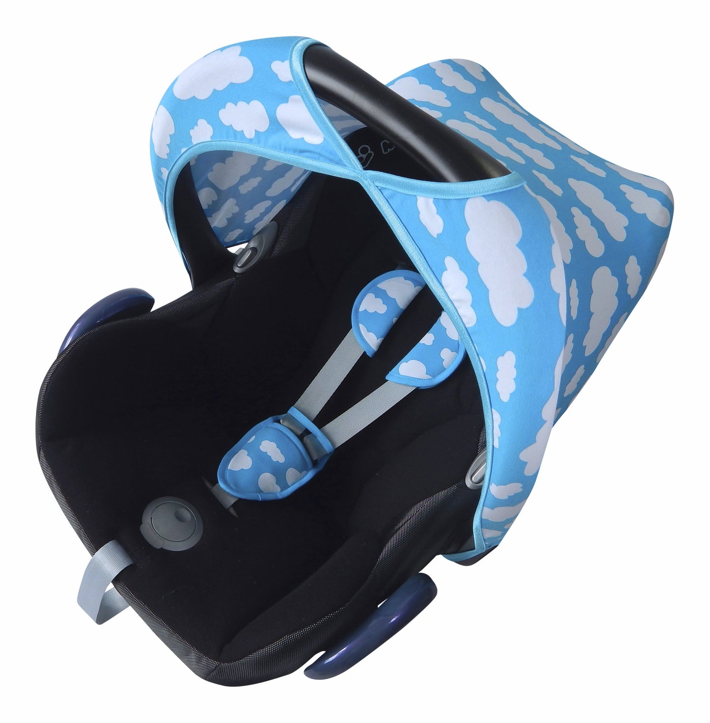 Maxi Cosi Seat Belt Pads - Aqua Blue with White Clouds