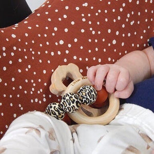 Little Monkey Shop - Teether Ring - Rust & Panther with figure