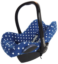 Load image into Gallery viewer, Maxi Cosi cover - Cobalt Blue with White Crowns
