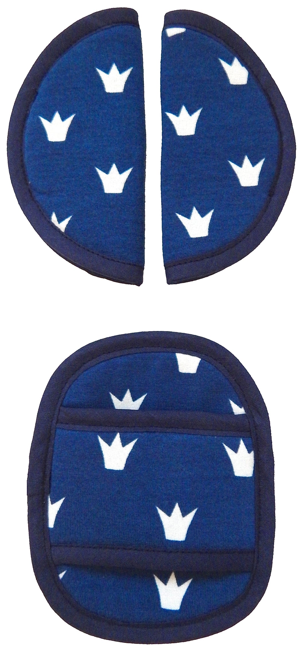 Maxi Cosi Seat Belt Pads - Blue with White Crowns