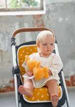 Load image into Gallery viewer, Buggy Cushion - Ocher Yellow with White Feathers
