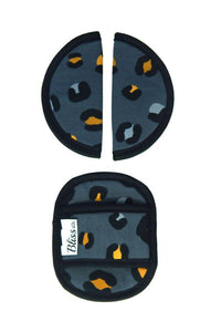 Maxi Cosi Seat Belt Padding Covers - Dark Gray with Leopard Print