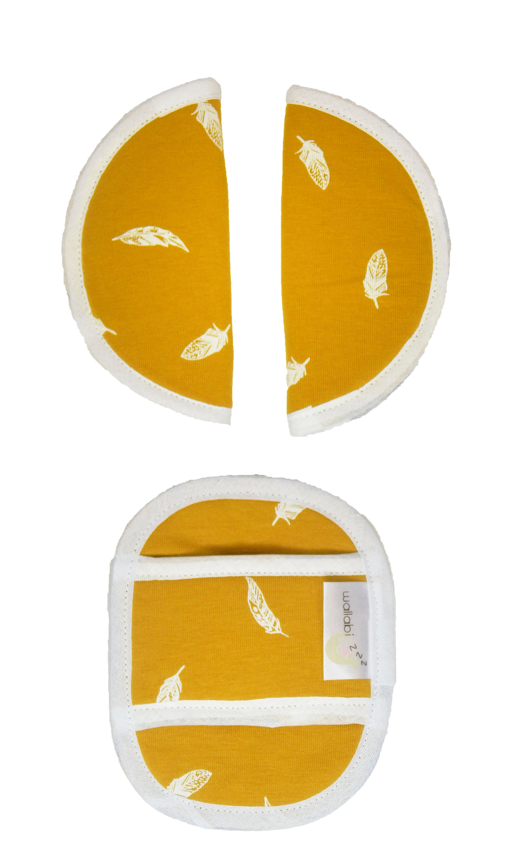 Maxi Cosi Seat Belt Pads - Yellow Ocher with White Feathers