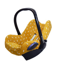 Load image into Gallery viewer, Maxi Cosi cover - Yellow ocher with White Feathers
