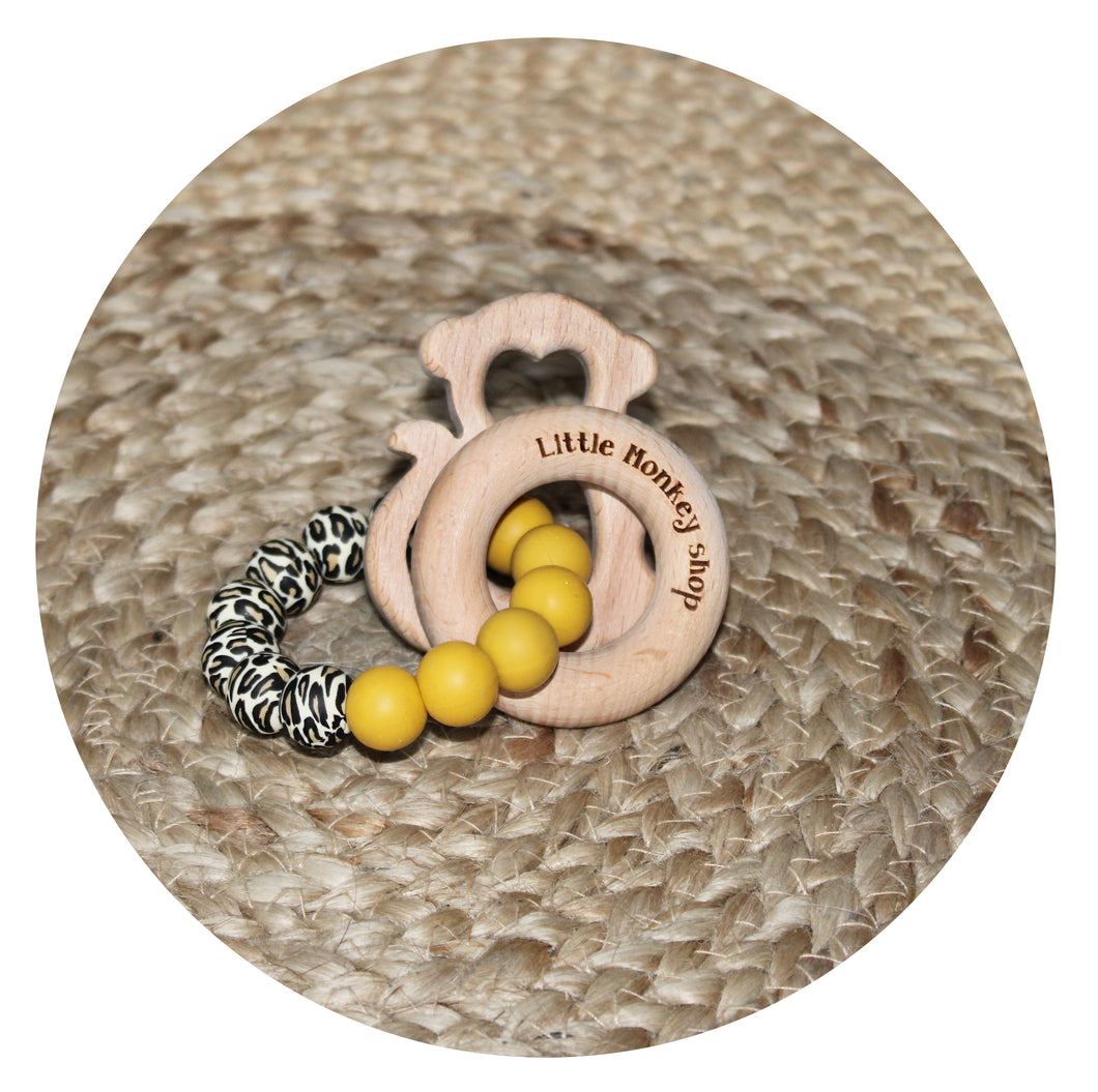 Little Monkey Shop - Teether - Ocher & Panther with figure