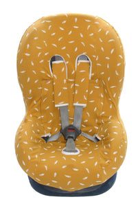 Universal Car Seat Cover Group 1+ - Ocher Yellow with White Feathers