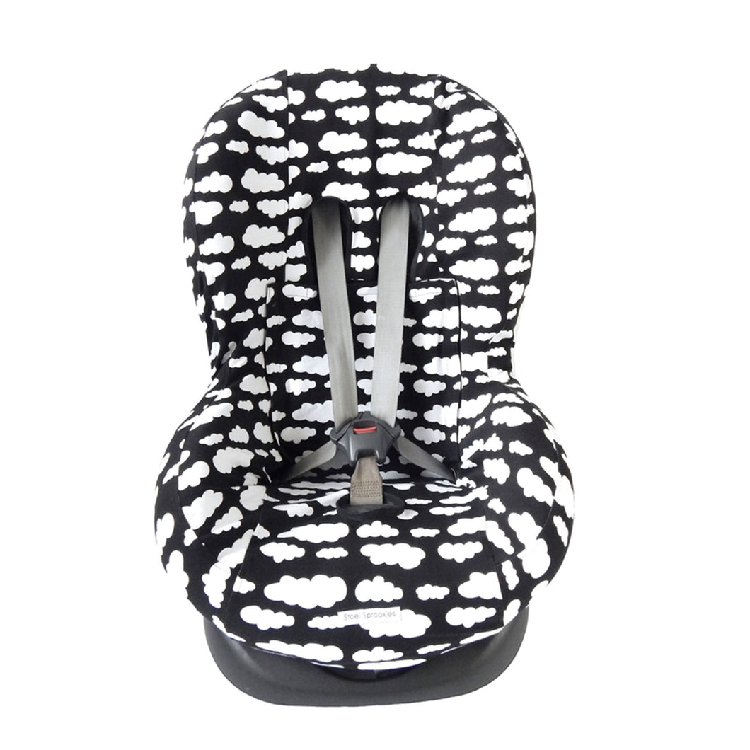 Universal Car Seat Cover Group 1+ - Black with White Clouds